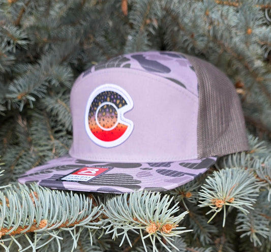 COLORADO FLYFISHING TROUT HAT -HI PRO 7 PANEL TRUCKER  BROOK TROUT