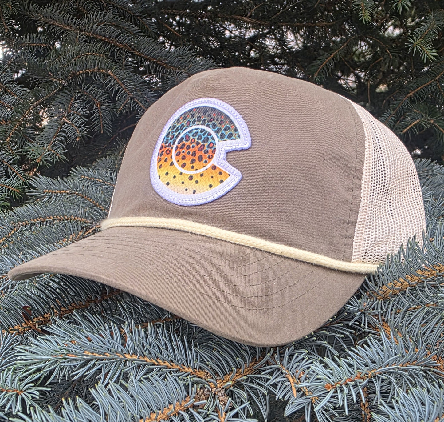 COLORADO FLYFISHING TROUT HAT- 939 BACHELOR OUTDOOR LIFESTYLE-BROWN TROUT PATCH