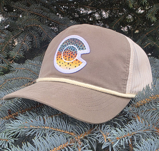 COLORADO FLYFISHING TROUT HAT- 939 BACHELOR OUTDOOR LIFESTYLE-BROWN TROUT PATCH