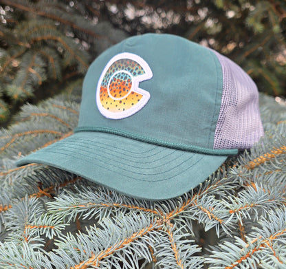 COLORADO FLYFISHING TROUT HAT- 939 BACHELOR OUTDOOR LIFESTYLE-BROWN TROUT PATCH
