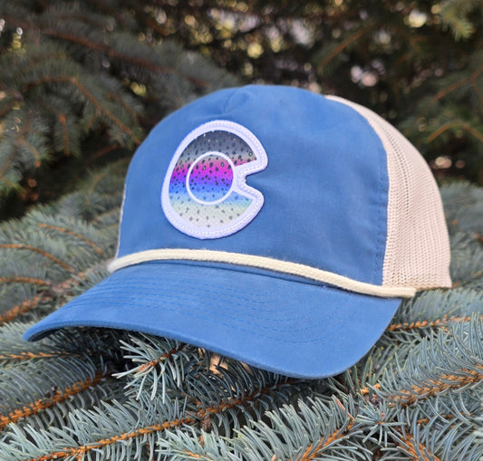 COLORADO FLYFISHING TROUT HAT- 939 BACHELOR OUTDOOR LIFESTYLE-RAINBOW PATCH